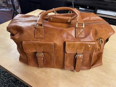 Rawlings Frankie Leather Duffle Bag Cognac Luggage Travel Weekender - Image 1 of 4