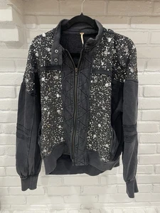 Free People Oversized Sparkly Sweatshirt Full Zip Size XS  - Picture 1 of 9