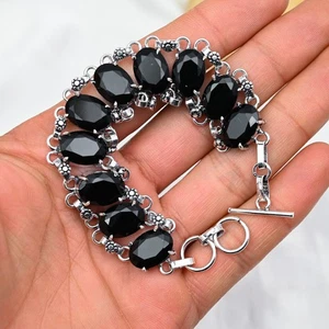 Unique Black Spinel Gemstone Handmade 925 Sterling Silver Jewelry Bracelet Gifts - Picture 1 of 5