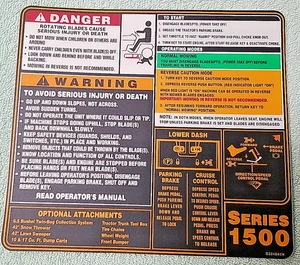 LABEL:RDR:SFTY:1500 RIDER HYDRO TRANS CUB CADET,MTD,TROY-BILT,WHITE, #777S32484 - Picture 1 of 3