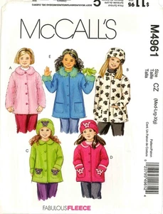 Girls' Unlined Coat & Hats M L XL McCall's 4961 Pattern Uncut Fleece Fake Fur - Picture 1 of 2