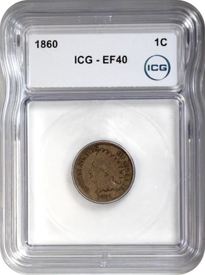1860 Indian Head Cent 1C Penny ICG EF40 Extra Fine XF40 - Image 1 of 3