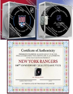 INGLASCO 2025 2026 NEW YORK RANGERS N.Y. 100TH ANNIVERSARY GAME PUCK CUBED PATCH IN STORE