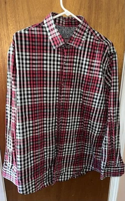 Camisa de vestir Tasso Elba 100 % algodón gris rojo negro blanco a cuadros manga larga XL Foto 1 de 3