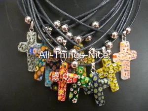 10 MILLEFIORI Murano 30mm CRUCIFIX CROSS Lampwork Pendant Necklace Jewellery - Picture 1 of 1