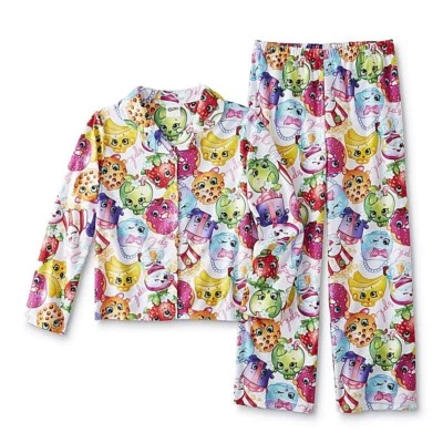Shopkins Pajamas Girl Size 4 5 XS X Small Winter Set Flannel Fleece Button Shirt - Image 1 of 3