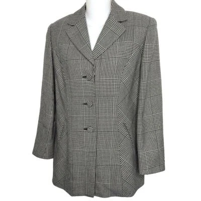 CARLISLE JACKET BLAZER HOUNDSTOOTH GLEN PLAID GRAY 100%WOOL QUIET LUXURY SZ 4 - Image 1 of 4