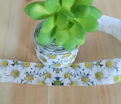Cinta de grosgrain de margarita de 1 pulgada (1 año) floral artesanía regalo envoltura lazos coronas costura Foto 1 de 3