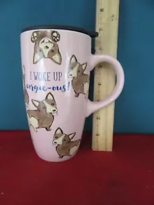 Großer rosa Reise Kaffeebecher I WOKE UP CORGIE-OUS! Sheffield Home Corgi Hund - Bild 1 von 12