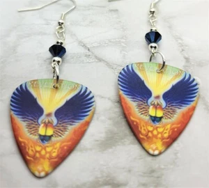 Journey Revelation Guitar Pick Earrings with Metallic Blue Swarovski Crystals - Picture 1 of 4
