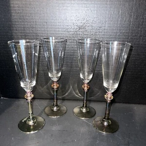 Champagne flutes with Amber and Smoke iridescent Glass Stemware #100 - Picture 1 of 5