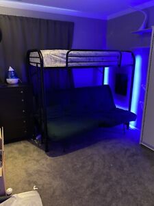 Bunk Bed - Futon. (Black Metal) Twin Over Fold out Full. Mattresses Included.