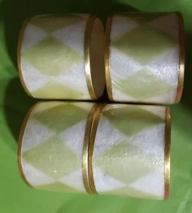 Mackenzie Childs Capiz Green Napkin Rings, Brass, Diamond Design Set Of 4- Exc - Picture 1 of 5