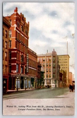 Des Moines IA Iowa Walnut Street Looking West From 4th Street Postcard C49 - Image 1 of 2