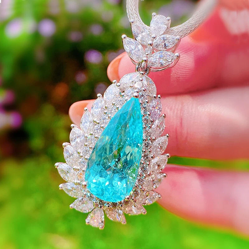 Colgantes colgantes collar gota plata piedras preciosas turmalina azul neón lágrima europea Foto 1 de 4