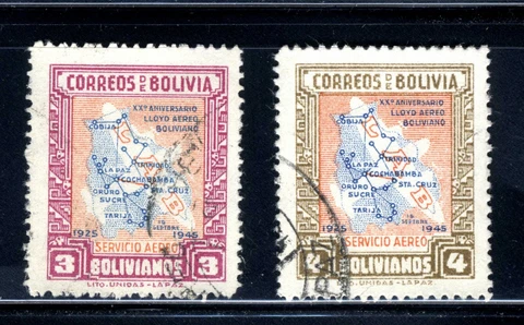 1945 Bolivia  Air Service Airmail 🛩️Sc# AP31 2-Stamps Cover