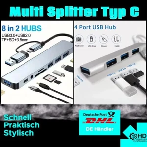 USB 3.0 Hub Verteiler Splitter Adapter USB C für Notebook Handy Laptop PC (2Typ) - Bild 1 von 27