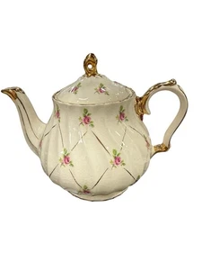 Vintage Sadler Rosebud Gold Lattice Swirl Teapot Made In England - Picture 1 of 3