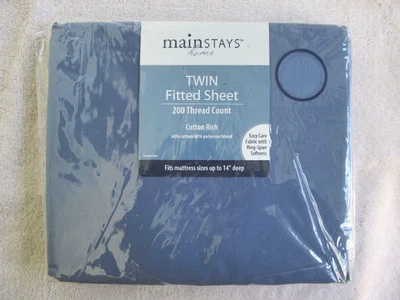 Mainstays Twin Fitted Sheet  Cottage Blue 200TC Cotton Blend 14" deep NEW in PKG - Image 1 of 2