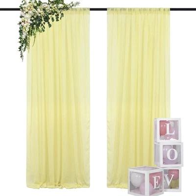 2 Panels 29 x 120 Pastel Yellow Chiffon Backdrop Curtains, Semi-Sheer - Image 1 of 4