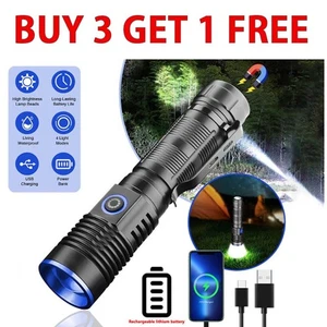 Torcia tattica LED super luminosa zoomabile ricaricabile USB regolabile 4 modalità - Foto 1 di 17