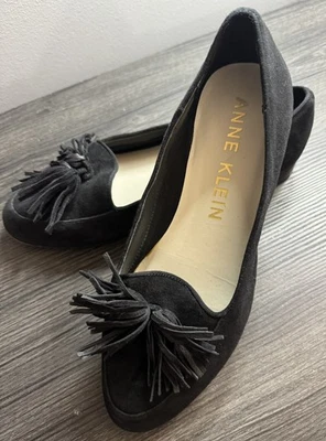 Nuevos mocasines para mujer Anne Klein Darcy de gamuza negros con borlas talla 9 Foto 1 de 4