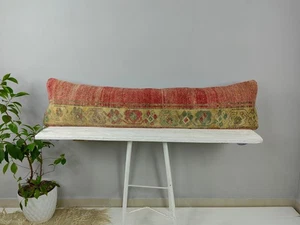 12x48 Turkish Kilim Pillow Cover - Long Lumbar Throw - Vintage Boho Cushion - Picture 1 of 12