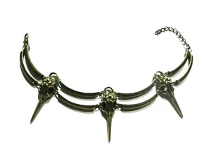 BRONZE CROW SUGAR SKULL BRACELET ANKLET ankle charm bird bones 7-9" punk goth 1V - Picture 1 of 4