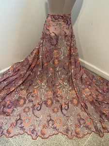 Rose Gold Purple Orange Embroidered Lace fabric 50” Width 1 Yard - Picture 1 of 7