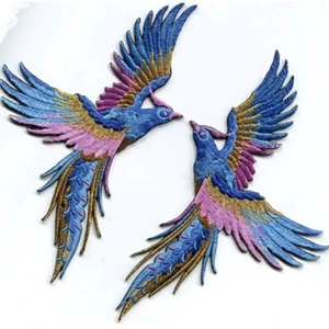 2 Stck. Phoenix Vögel Blau Rosa Gold Bestickte Applikationen Aufbügeln Patches - Bild 1 von 12