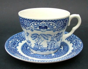 TWO English Ironstone EIT Not Churchill Blue Willow Tea Cups & Saucers - in VGC - Picture 1 of 22