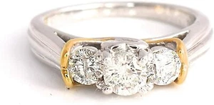 3 Diamond Ring Engagement Round Brilliant Cut  0.80 ct 14K White 24K Yellow Gold - Picture 1 of 7