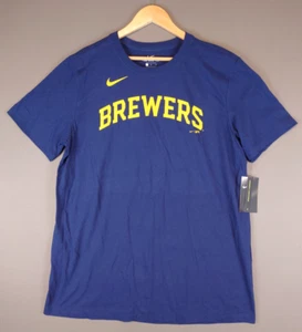 NWT Nike Milwaukee Brewers MLB Baseball T Shirt #41 Bradley Jr. Blue Men's Large - Picture 1 of 14