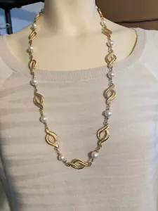 Vintage Napier Gold-tone Faux Pearl Long Statement Necklace 30" - Photo 1/4