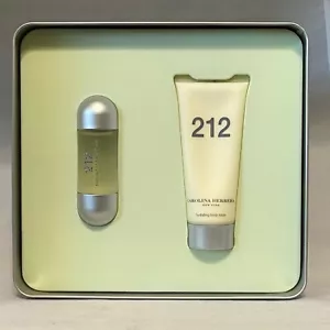 212 by Carolina Herrera women 2PCs set, 1.0 oz + 3.4 lotion, metal box - VINTAGE - Picture 1 of 2