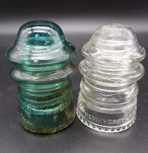 HEMINGRAY 9 Blue & 12 Clear Glass Insulators Bead Bottom Vintage Utility Pair - Picture 1 of 12