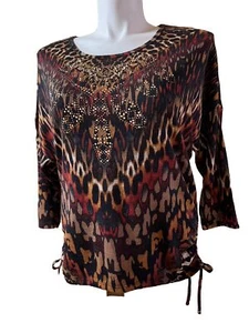One World Women’s Size LG Gold Studded Neckline Top Tunic NEW NWOT - Picture 1 of 18