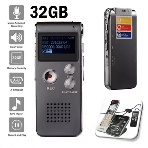32G Voice Recorder Grey Dictaphone MP3 Player Spy Lecture Interview Meetings NEW - Picture 1 of 10