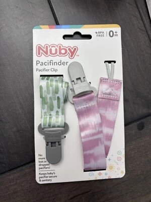 Pink Green Nuby Pacifier Clips. BPA Free. 0+m New - Image 1 of 2