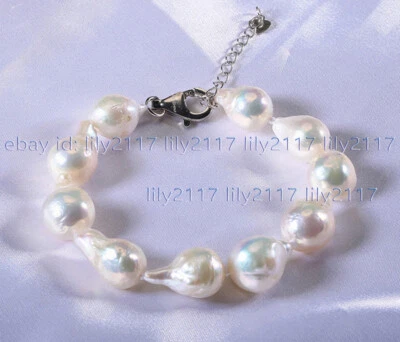 Brazalete de perlas barrocas de agua dulce nucleadas blancas naturales genuinas de 12-14 mm 7,5" Foto 1 de 4
