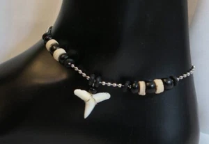 🦈 Fußkette mit echtem Hai Zahn Anhänger Haifischzahn Edelstahl Kette 🦈 - Picture 1 of 8