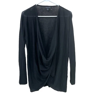 Eileen Fisher Size PS Organic Linen Blend Drape Open Front Long Sleeve Black Top - Image 1 of 4