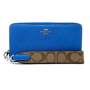 Cartera Coach Larga con Cremallera Alrededor con Lona Signature en Cuero Azul Corredor CK427 - Imagen 1 de 8