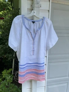 NWT Talbots Pretty White Blue Peach Stripe Short Sleeve Blouse 3X - Picture 1 of 6