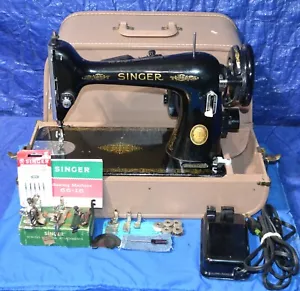 SINGER 66-16 STRAIGHT STITCH SEWING MACHINE MANUAL FEET CASE SERVICED TESTED - Picture 1 of 20