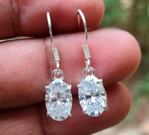 5 Ct Treated Certified Off White Diamond Solitaire Dangler Earrings, 925 Silver - Picture 1 of 7