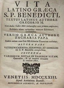 1723 Vita Latino Graeca St. Benedict Pope Gregory I, Bortoli Imprint 1st Edition - Picture 1 of 18