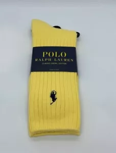 Polo Ralph Lauren Classic Crew Cotton Socks Signature Pony Yellow 1 Pair NWT - Picture 1 of 2