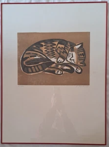 Heinz Friedrich Schlafende Katze Holzschnitt auf Bütten handsigniert 1987 9/100 - Picture 1 of 3