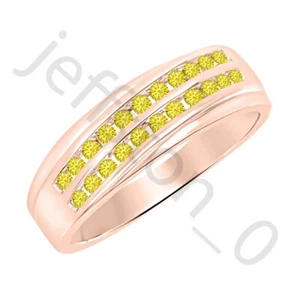 0.90 Ctw Lab Created Yellow Sapphire 14K Rose Gold Over Two Rows Band Men's Ring - Picture 1 of 5
